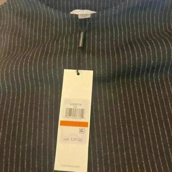 NWT‎ Calvin Klein Black w/ Grey Pinstripe Sleeveless Career Top Women's Sz Small - Picture 6 of 8